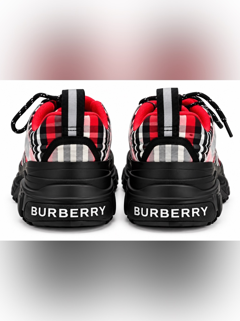 Burberry Men’s Check Arthur Sneakers Size 45 / US 12 Black Red Chunky Trainers - Picture 3 of 6